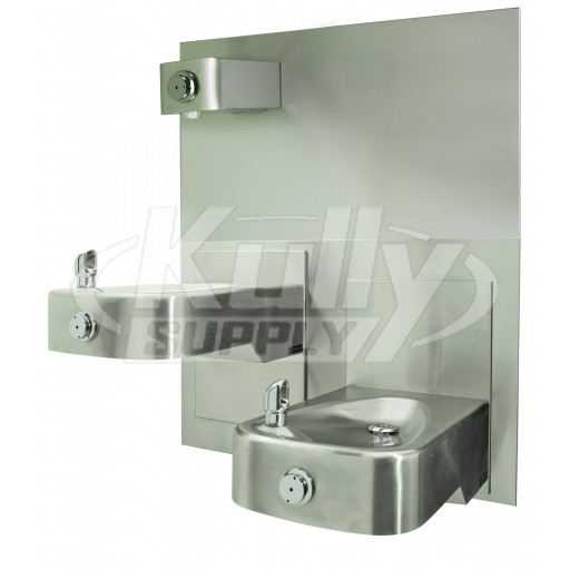 Haws 1117L 14 Gauge Hi-Lo SS, Satin Finish, Integral Bowl and Trap, Steel In-wall Mounting Plate w/Bottle Filler