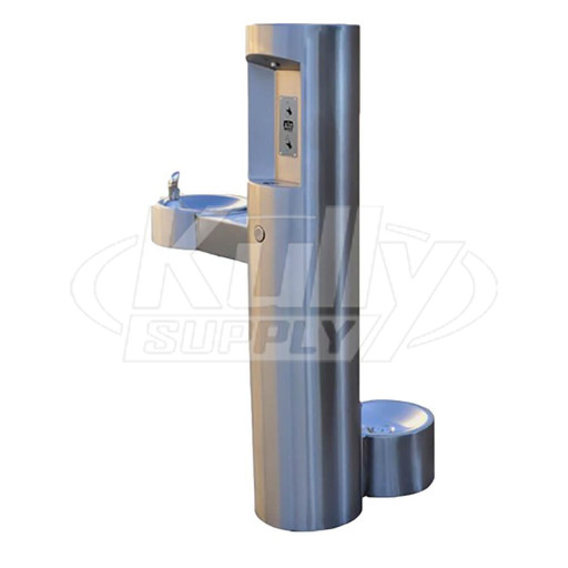 Murdock GYM74 Outdoor Pedestal Bottle Filler with Barrier-Free Drinking Fountain with Pet Bowl- Stainless Steel