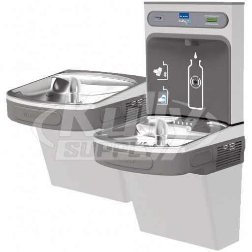 Elkay EZH2O LZSTLDDWSVRSK Filtered Stainless Steel NON-REFRIGERATED Dual Drinking Fountain with Bottle Filler and Vandal-Resistant Bubbler