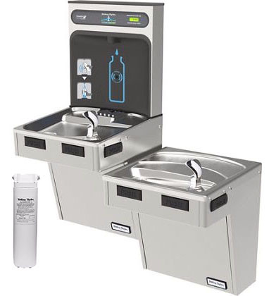 Halsey Taylor HydroBoost HTHB-HAC8BLSS-WF Filtered Stainless Steel Dual Drinking Fountain with Bottle Filler