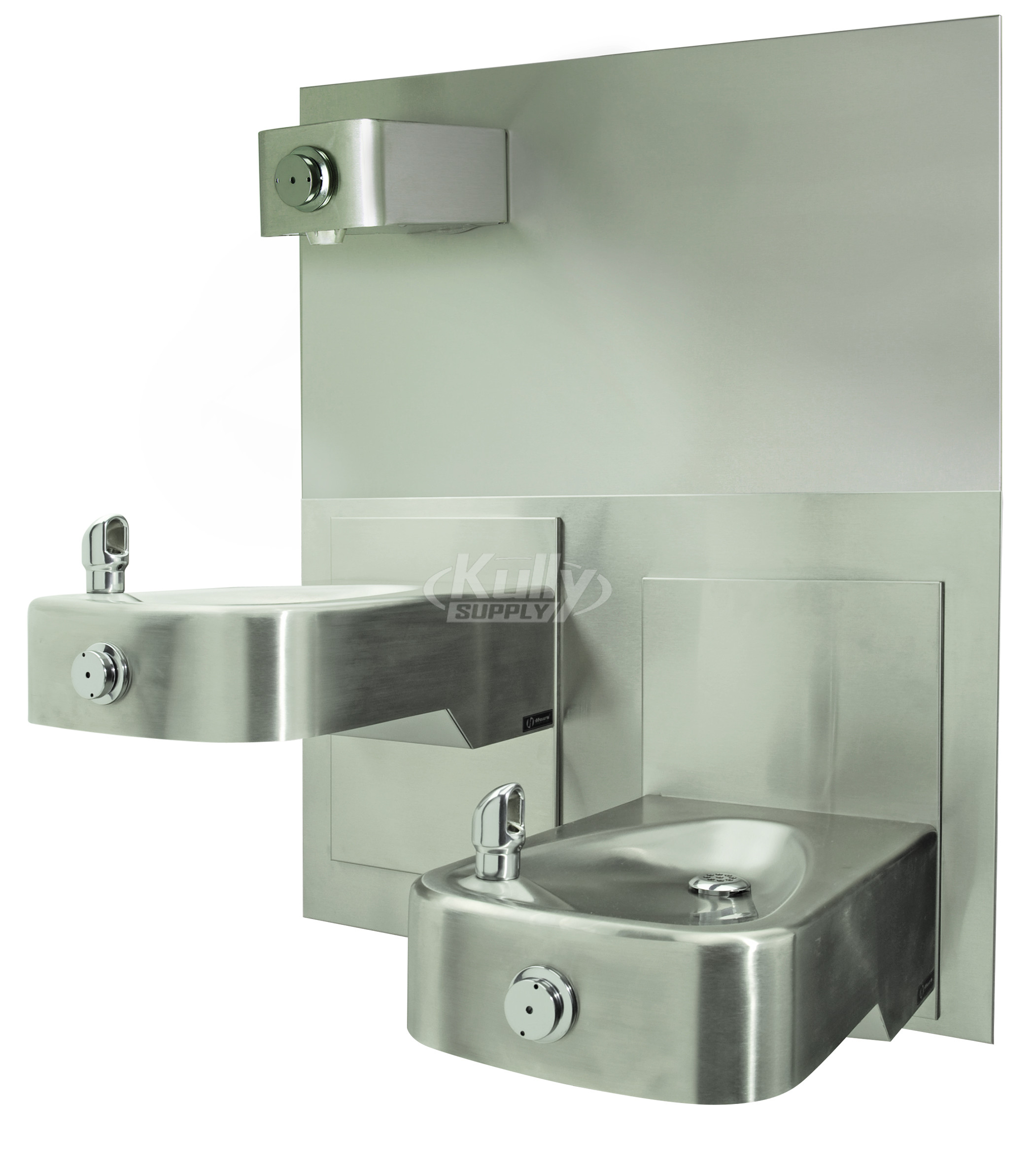 Haws 1117L 14 Gauge Hi-Lo SS, Satin Finish, Integral Bowl and Trap, Steel In-wall Mounting Plate w/Bottle Filler