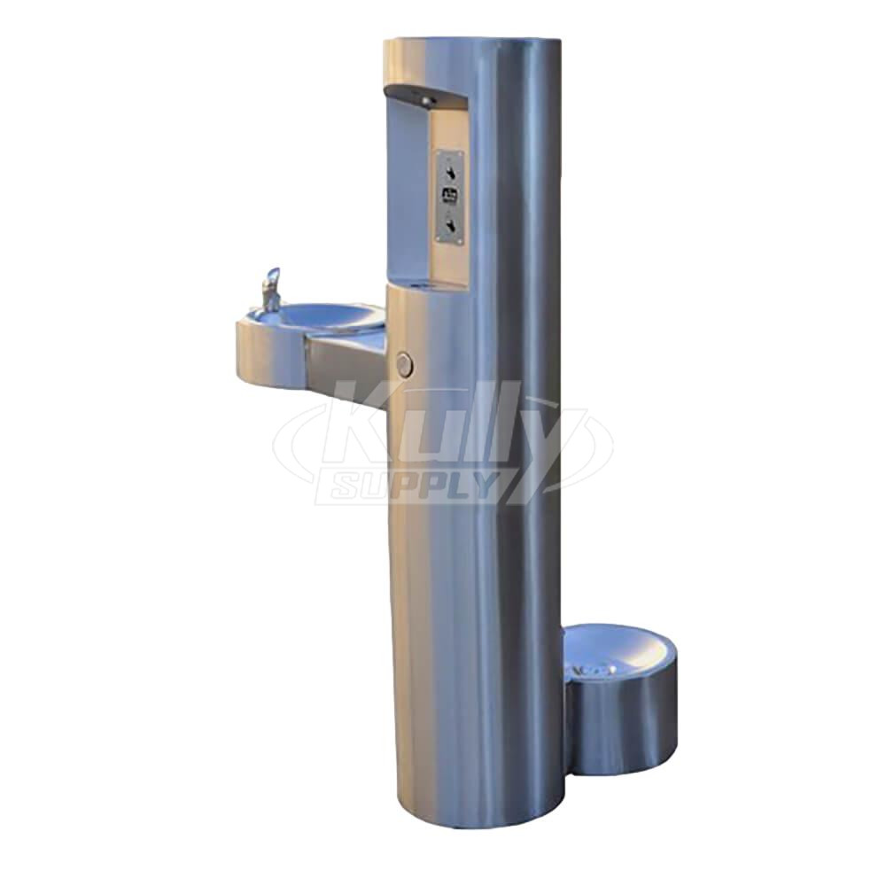 Murdock GYM74 Outdoor Pedestal Bottle Filler with Barrier-Free Drinking Fountain with Pet Bowl- Stainless Steel
