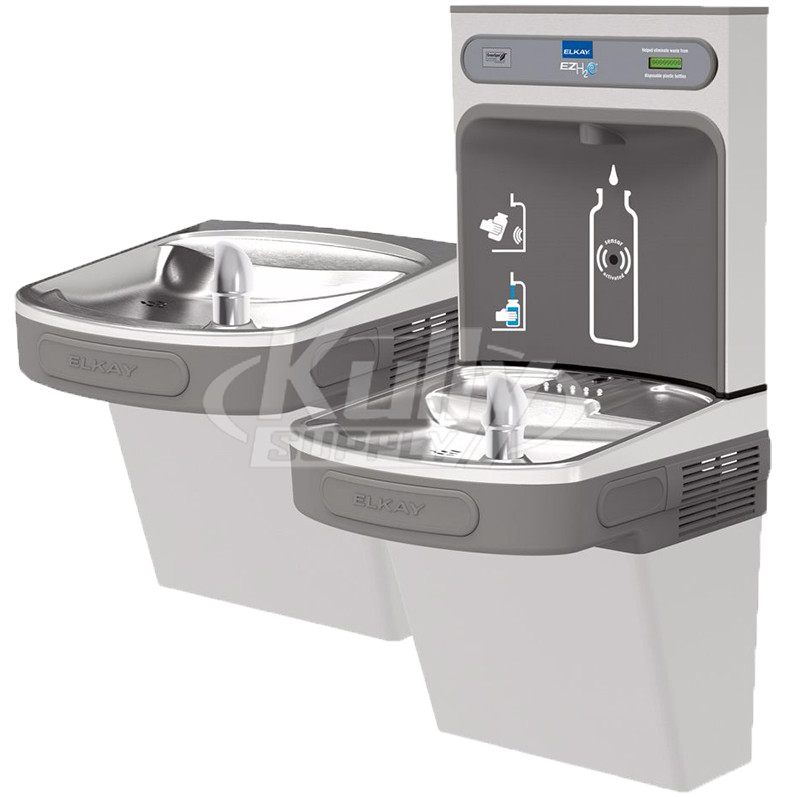 Elkay EZH2O LZSTL8WSVRSK Filtered Stainless Steel Dual Drinking Fountain with Bottle Filler and Vandal-Resistant Bubbler